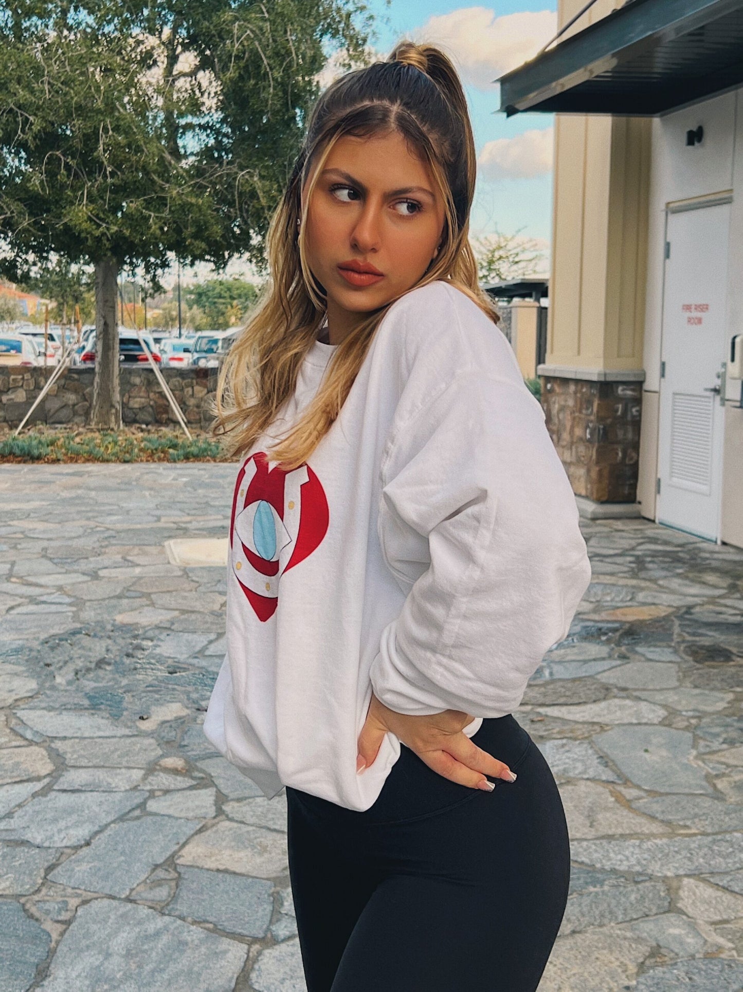 White Logo Crew Neck Sweater